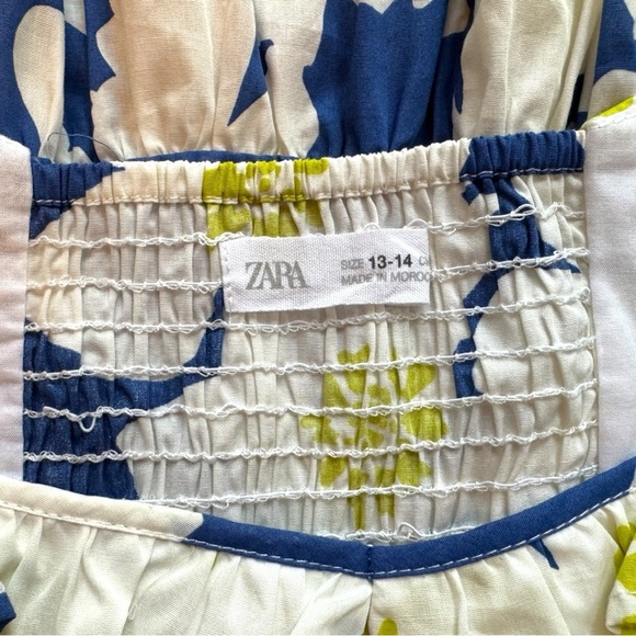 ZARA Floral Puff Sleeve Tiered Dress - Size 13-14 (164 cm) - Navy & Lime Flowers - Picture 5 of 10